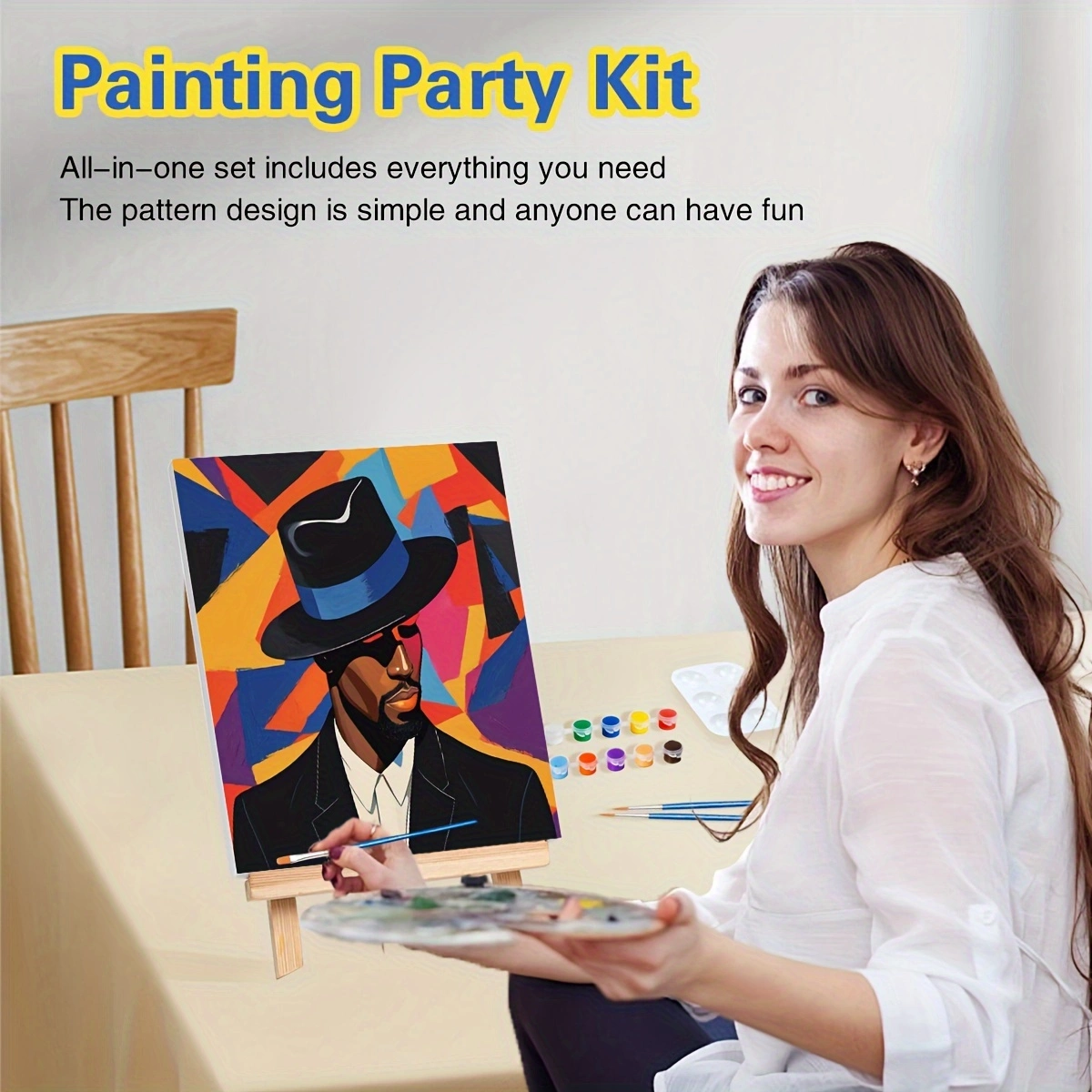 2pcs Adult-Friendly DIY Painting Kit Framed Pre-Drawn Canvases With Colorful Paint And Sip Cartoon Style Fun Party Kits