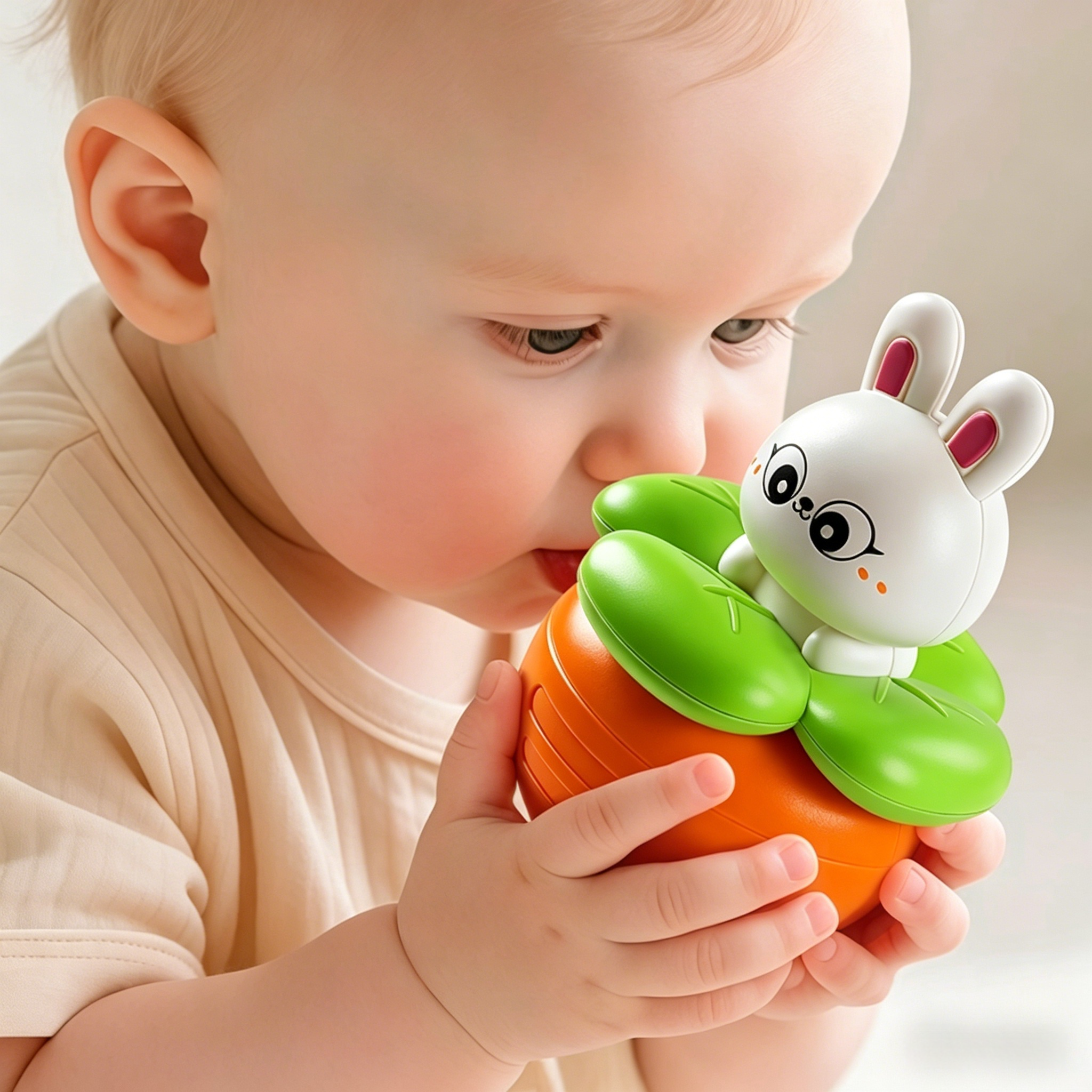 Baby Early Education Toy Cute Rabbit &amp; Carrot Rattle Sensory Hearing Soothing Plastic Burr-Free 0-12M