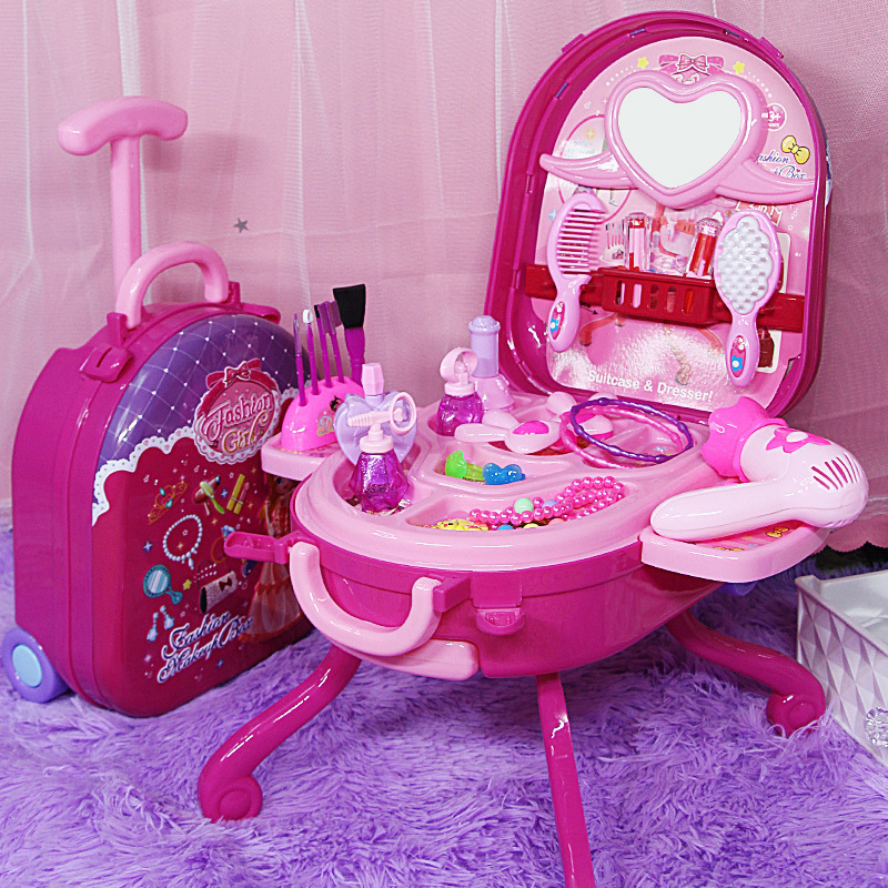 Children Dresser Toy Girl Kindergarten Suitcase Cosmetic Box Preschool Pretend Play Beauty Kids Make up Toy Set