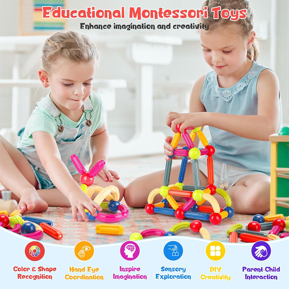 Game Magnet Construction Stem Ball Set Magnetic Blocks Toys Kids Safety Assembly Sticks Stick Balls&amp;Rods Constructor