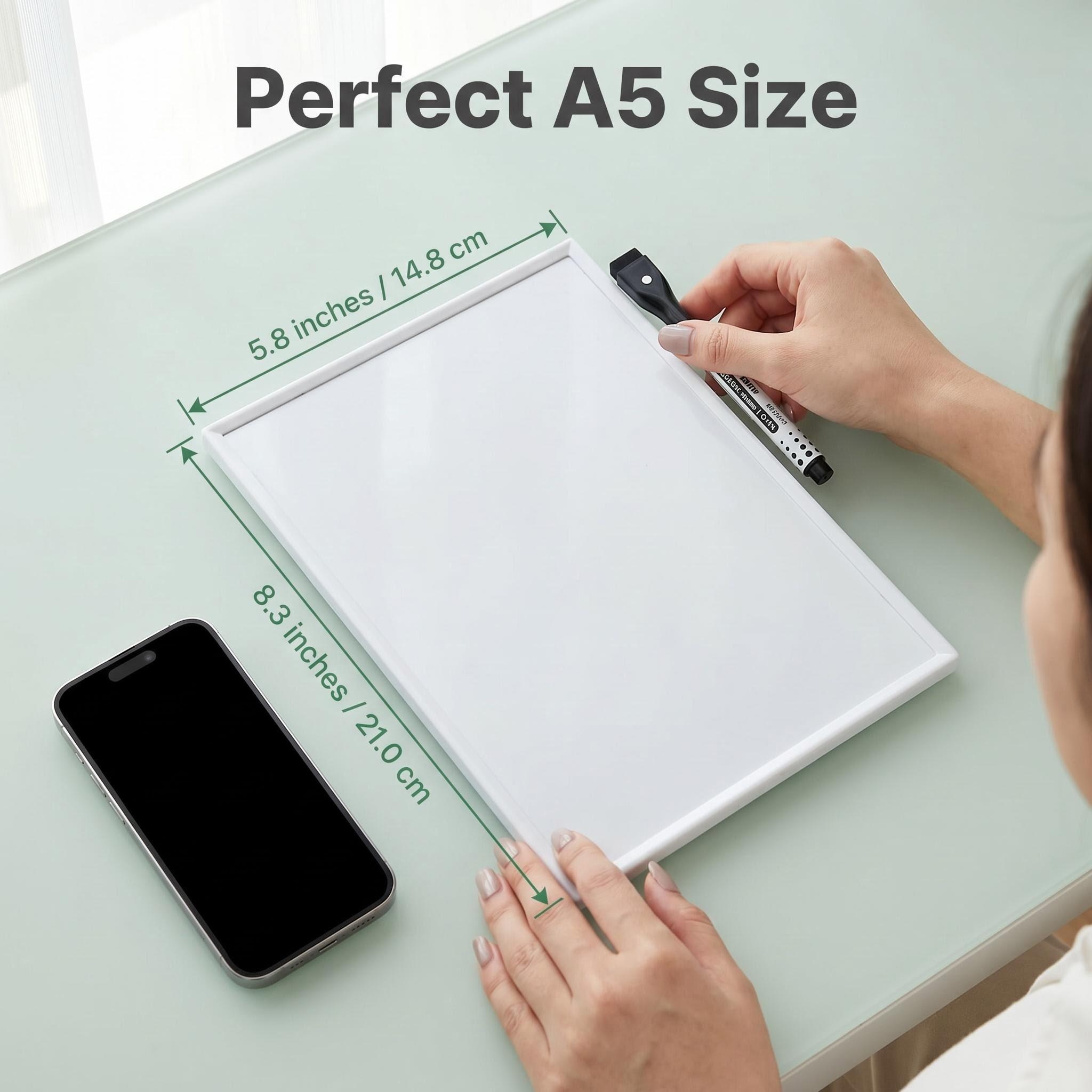 1pc A5 Size Dry Erase Magnetic White Board With Magnetic Dry Erase 3pcs Erasable Whiteboard Markers Fine Point With Eraser Cap
