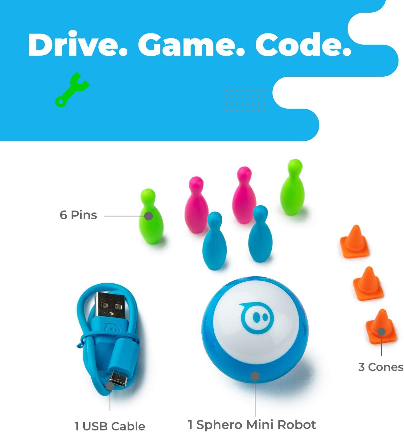 Mini (Blue) Coding Robot Ball Educational Coding Gaming for Interactive Learning Ages 8+ Plastic Battery Included