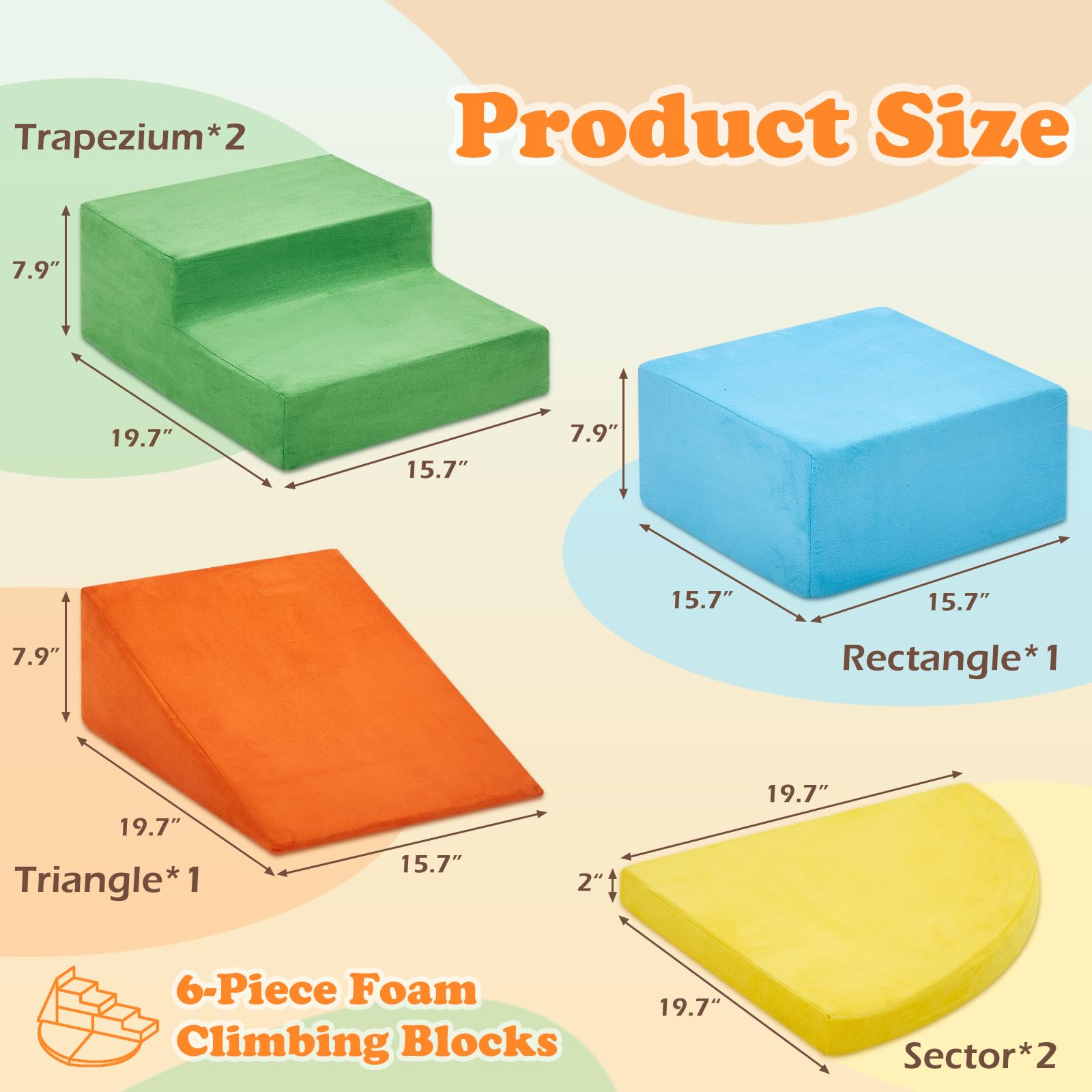 6PCS Toddler Climbing Toys Soft Foam Blocks Indoor Play Gym Set For Kids Crawling Sliding Climb Sofa For Bedroom