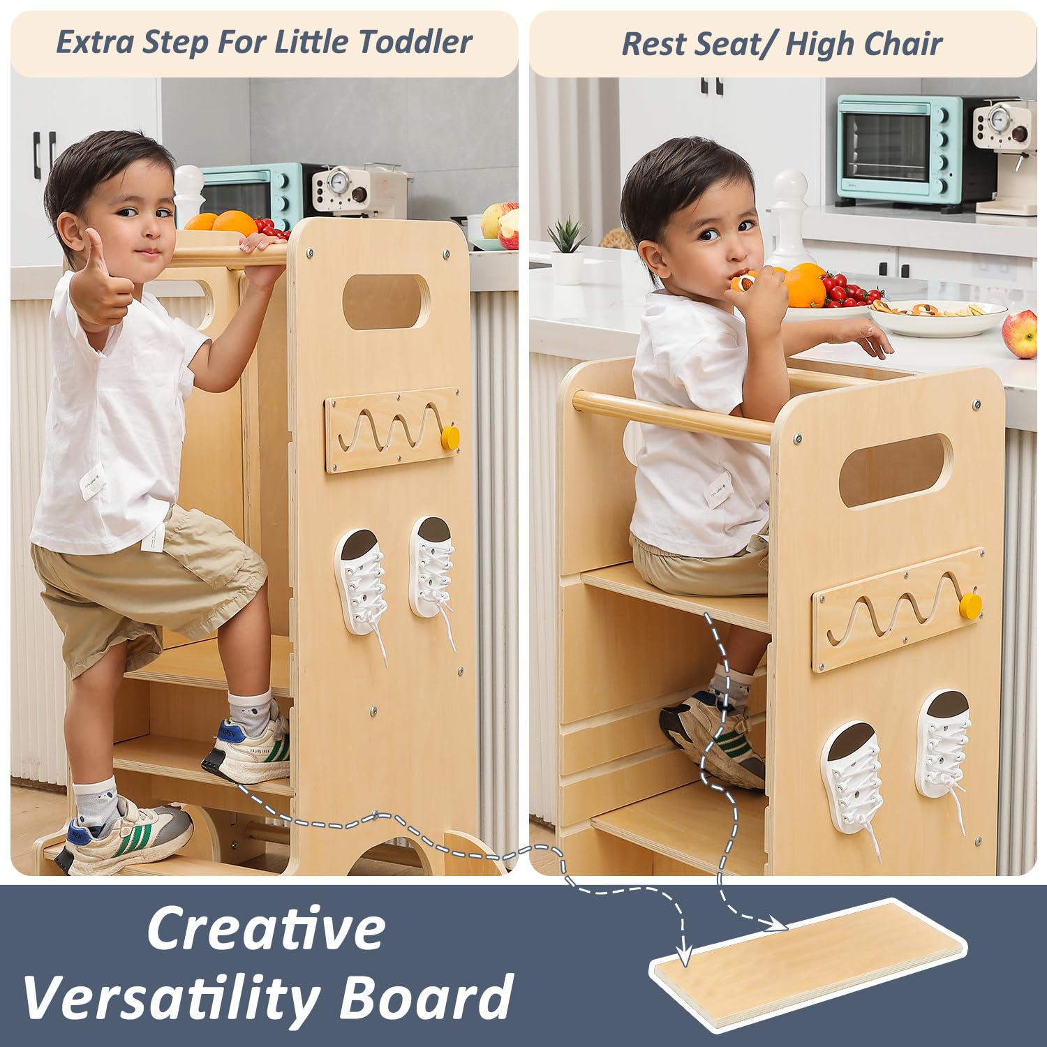 Children's Observation Tower Double Toddler Wooden Kitchen Learning Tower Stand Wooden Learning Tower For Kitchen