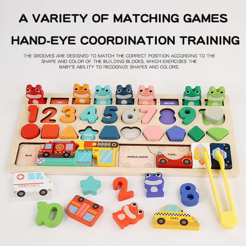 Multi-functional Children's Digital Shape Matching Wooden Puzzle Board Early Education Toys For Kids