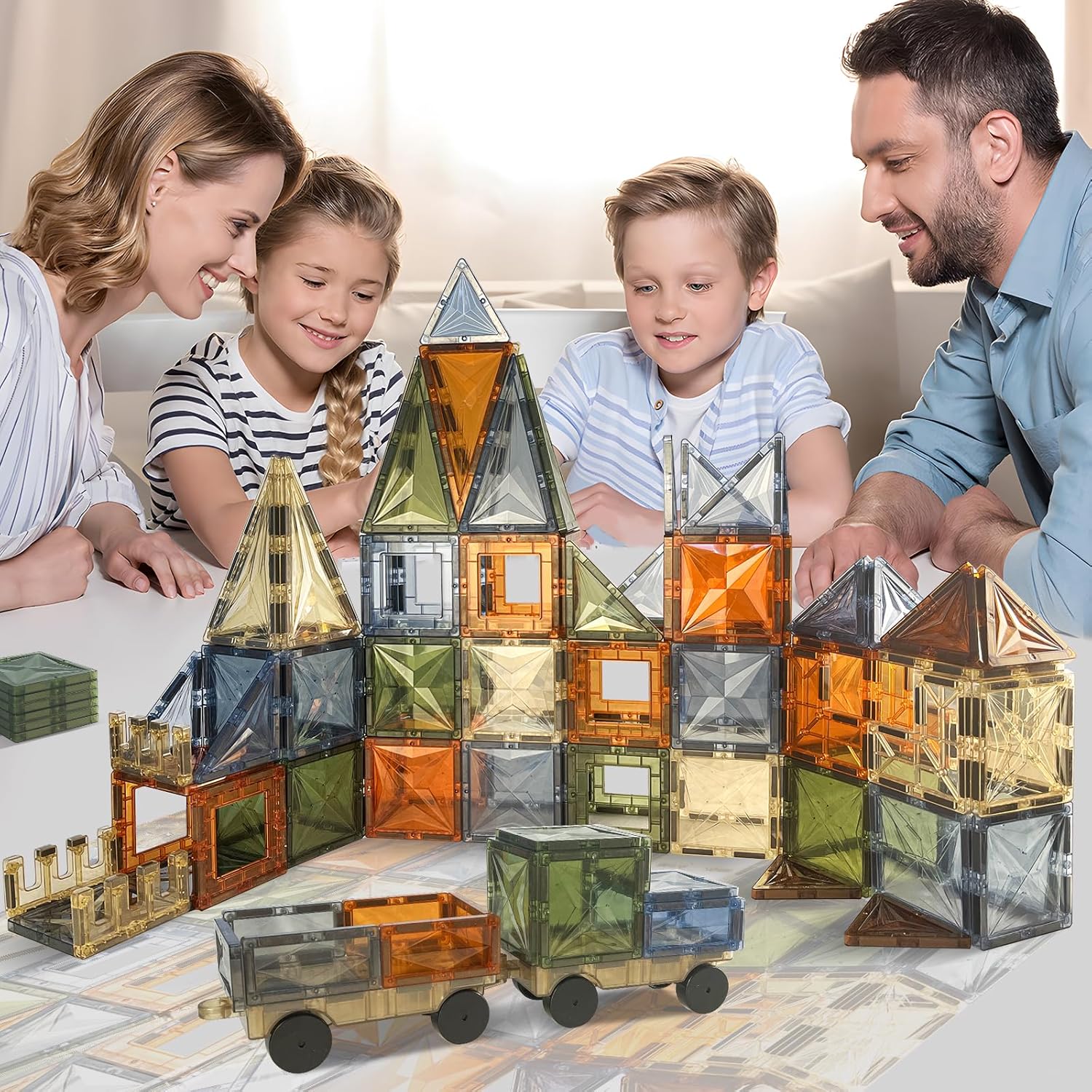Magnetic Tiles Set for Kids STEM Magnet Building 3D Plastic Blocks Preschool Educational Learning Toys Brown Color