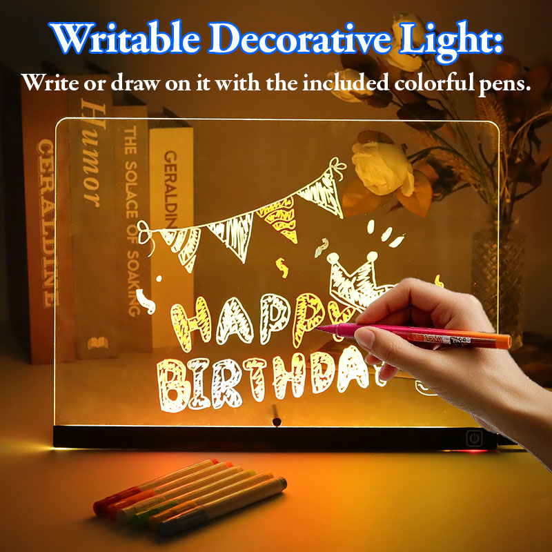 Factory Wholesale 3D Custom Night Light Light Acrylic Message Board Lighted Note Board Erasable DIY Paint Rewritable LED Board