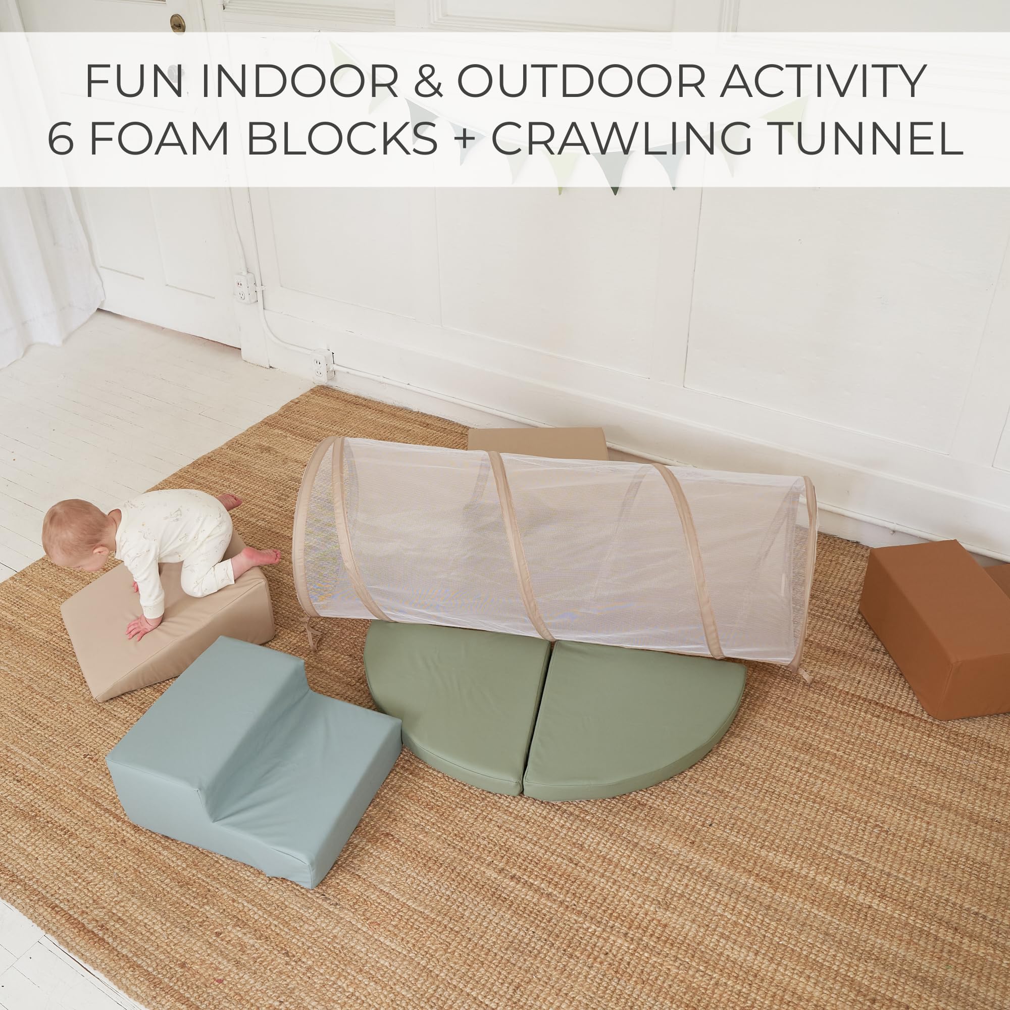 Fun Climbing Toy Set For Toddlers Aged 1-3 Incl Crawl Through Tunnel &amp; PU Leather Climbing Blocks For Unlimited Indoor Fun