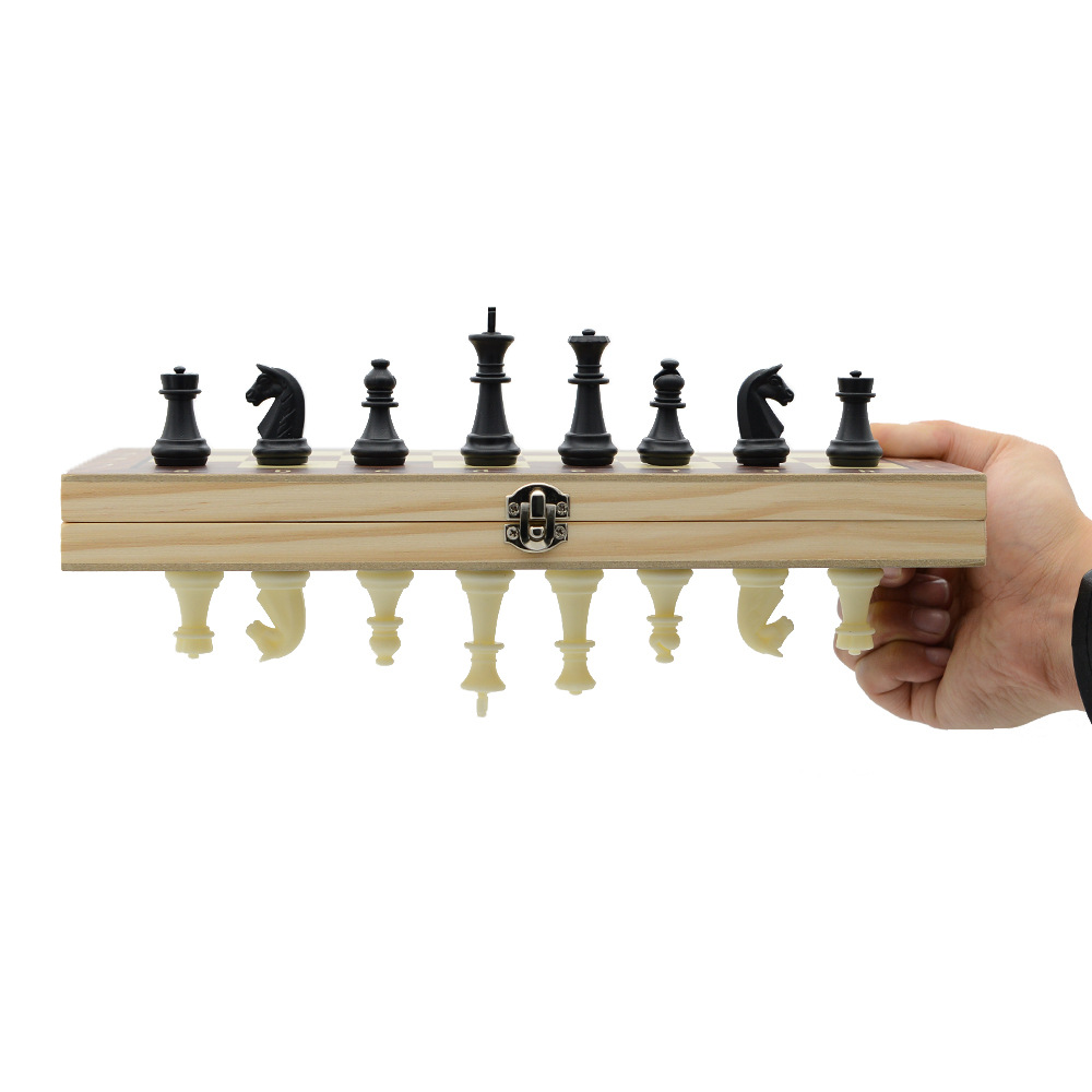 Hot Sale Magnetic Chess Set 9 Inch Folding 3 In 1 Chess Games , Backgammon , Western Chess Wooden Chessboard 24*24cm Can Be OEM