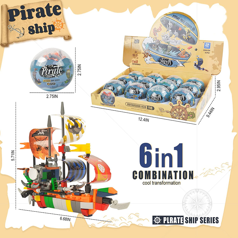 DIY Easter Eggs Filled with Building Block Inside Basket Stuffers and Gift Party Favors Plastic Pirate Ship Mini Building Toy