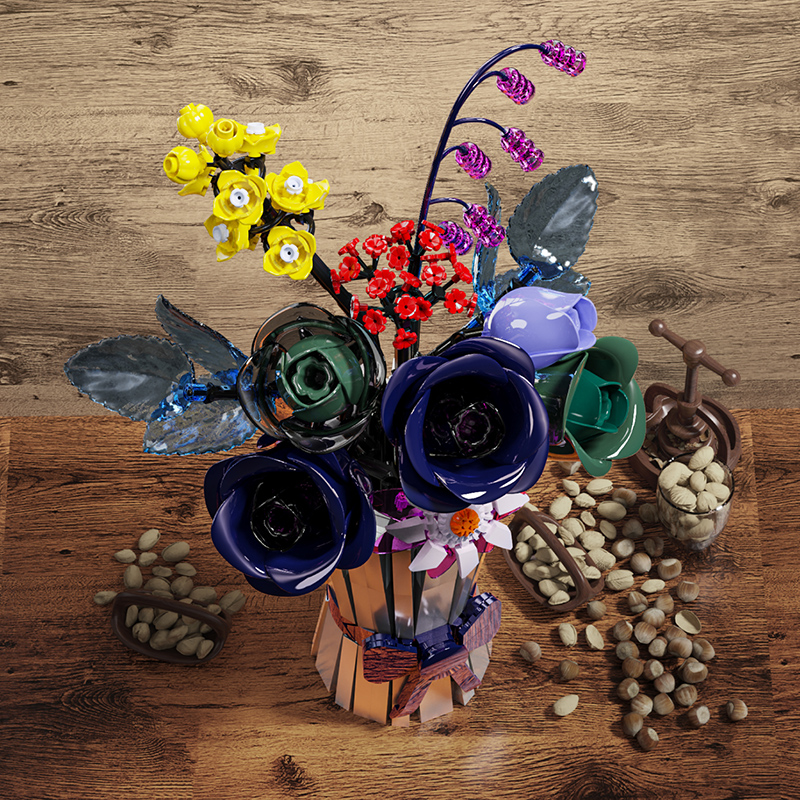 13039 Creative Spelling Art Flower Vase Rose Decoration Model Small Parts Assembly Building Block Set Toy Children Gift