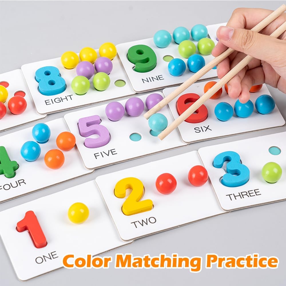 Montessori Wooden Math Toy Set for Toddler 2-5 Years Unisex Number Cognitive Clip Bead Matching Game Perfect Birthday Gift