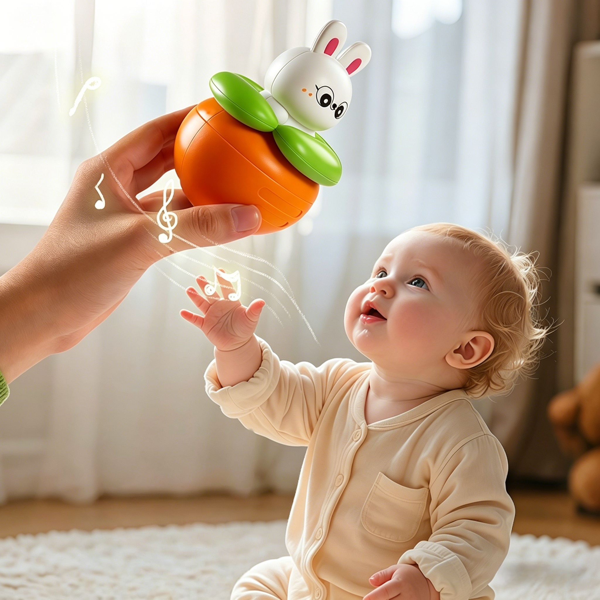 Baby Early Education Toy Cute Rabbit &amp; Carrot Rattle Sensory Hearing Soothing Plastic Burr-Free 0-12M