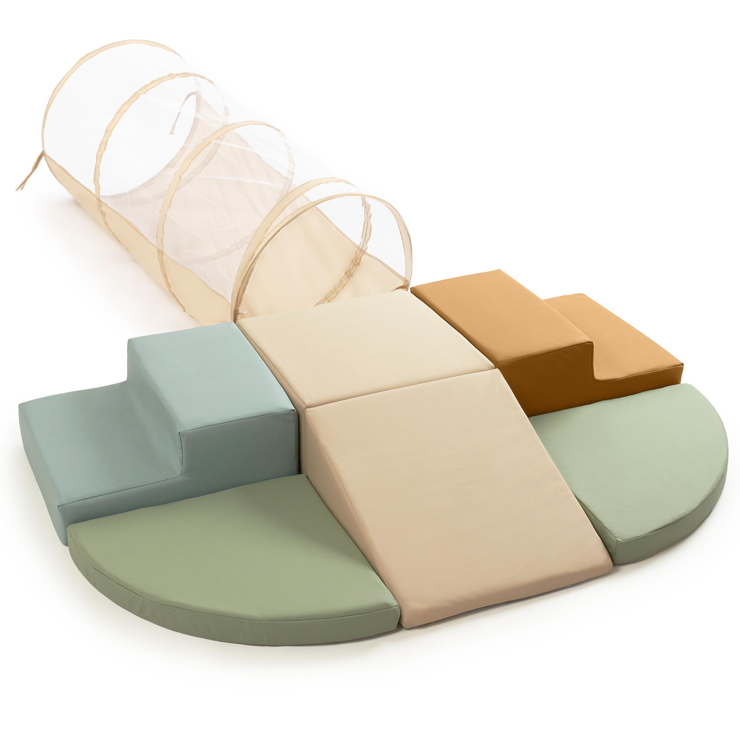 Fun Climbing Toy Set For Toddlers Aged 1-3 Incl Crawl Through Tunnel &amp; PU Leather Climbing Blocks For Unlimited Indoor Fun