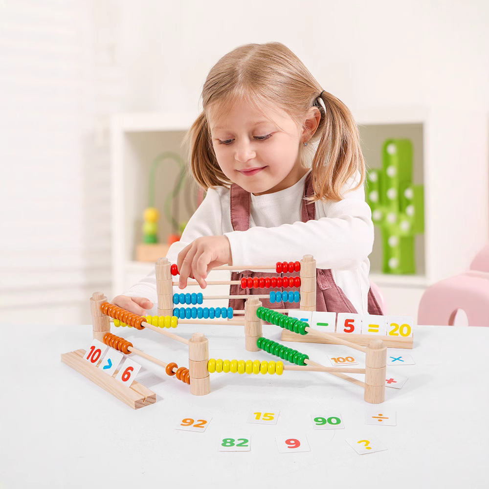 Wooden Kids Colorful Arithmetic Frame Assembled Abacus Educational Toy for 5 to 7 Years