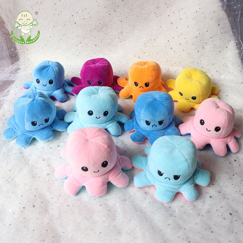 Cute Reversible Plush Octopus Doll- Flip To Show Different Moods Adorable Stuffed Toy For Kids Decor.