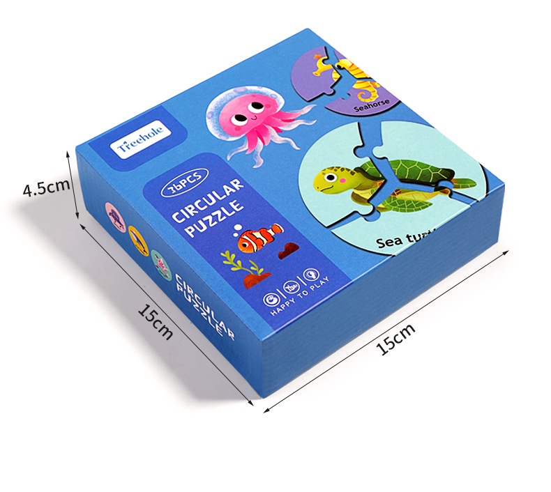 Children Educational Wooden Puzzle Toy Forest Marine Animal Circular Game