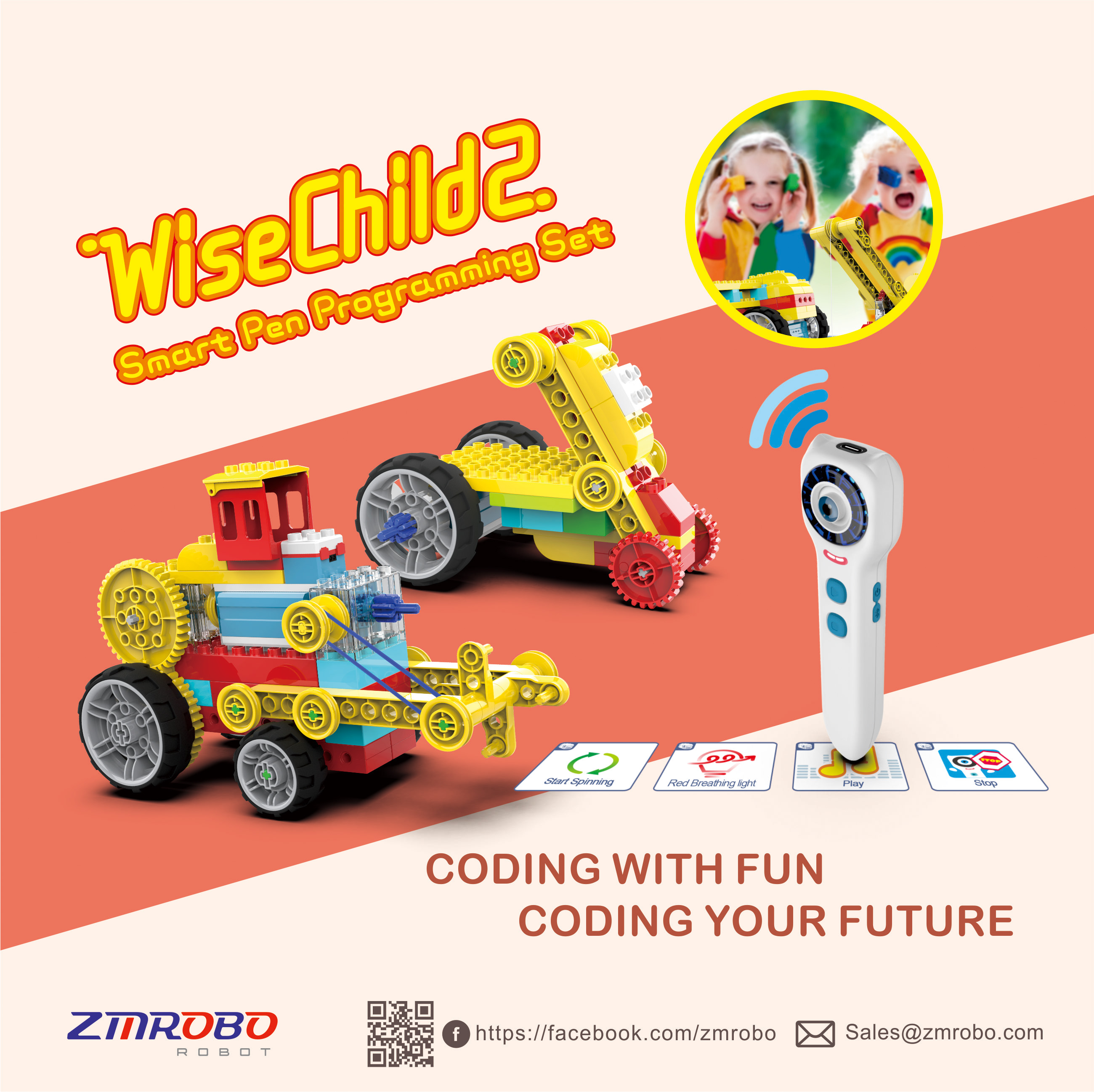 WiseChild2(2101A), ZMROBO STEM Edu Robot Kit for Preschool(3+), Screen-Free, Funny Coding with Smart Pen, Easy Building, Program
