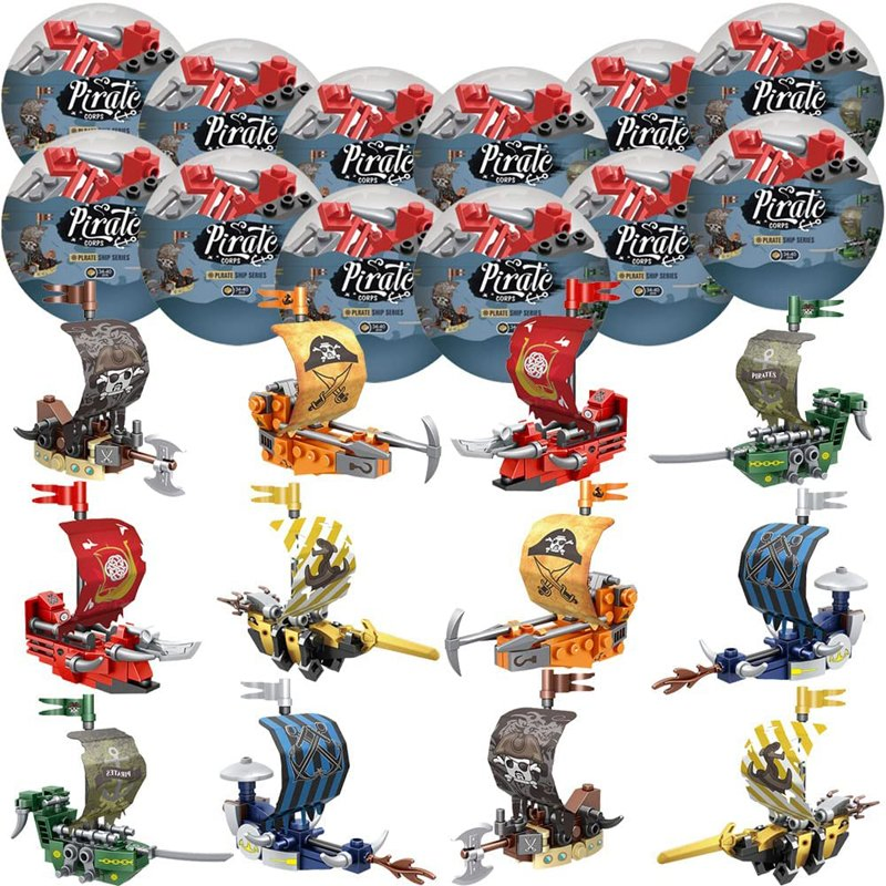 DIY Easter Eggs Filled with Building Block Inside Basket Stuffers and Gift Party Favors Plastic Pirate Ship Mini Building Toy
