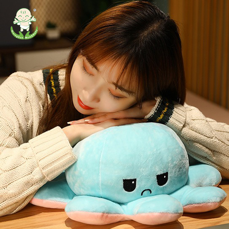 Cute Reversible Plush Octopus Doll- Flip To Show Different Moods Adorable Stuffed Toy For Kids Decor.