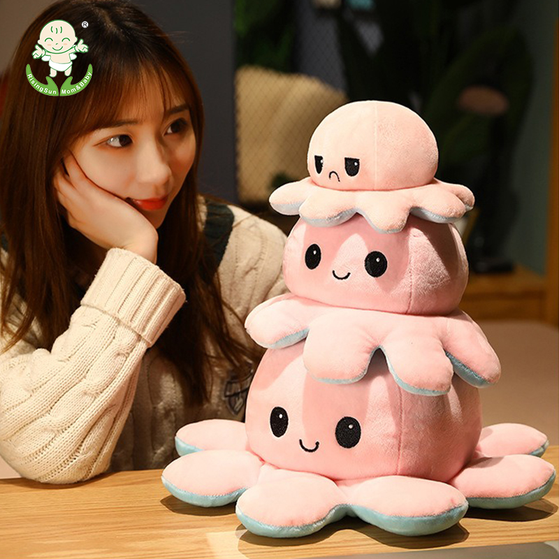 Cute Reversible Plush Octopus Doll- Flip To Show Different Moods Adorable Stuffed Toy For Kids Decor.