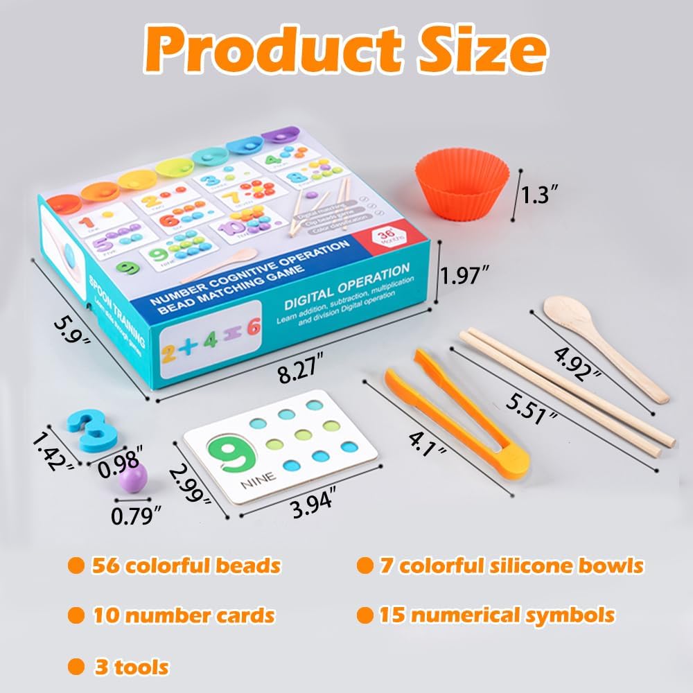 Montessori Wooden Math Toy Set for Toddler 2-5 Years Unisex Number Cognitive Clip Bead Matching Game Perfect Birthday Gift