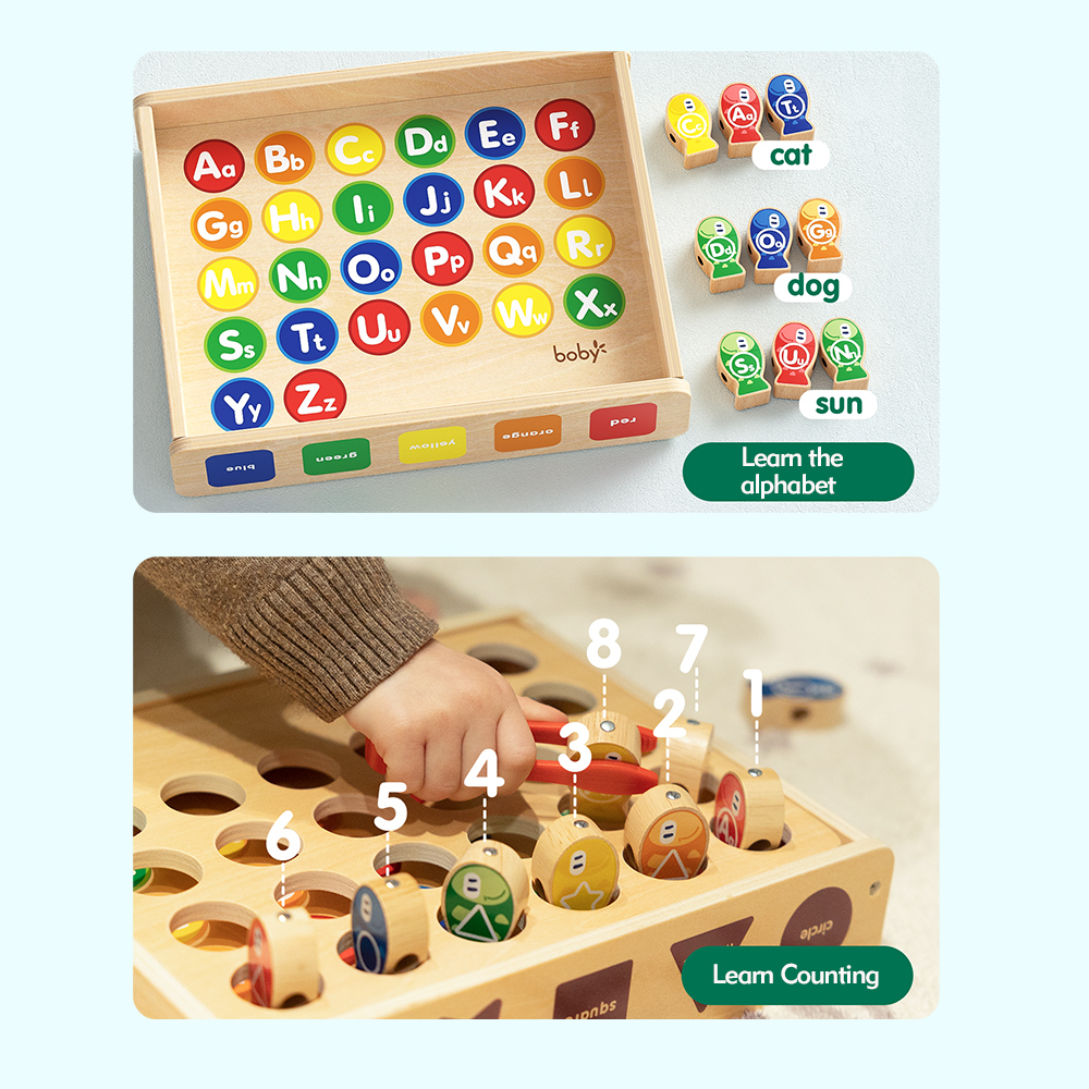Montessori Wooden Sensory Toys for Toddlers 1-3 Years 26-Letter Magnetic Fishing &amp; Sorting Game Toy