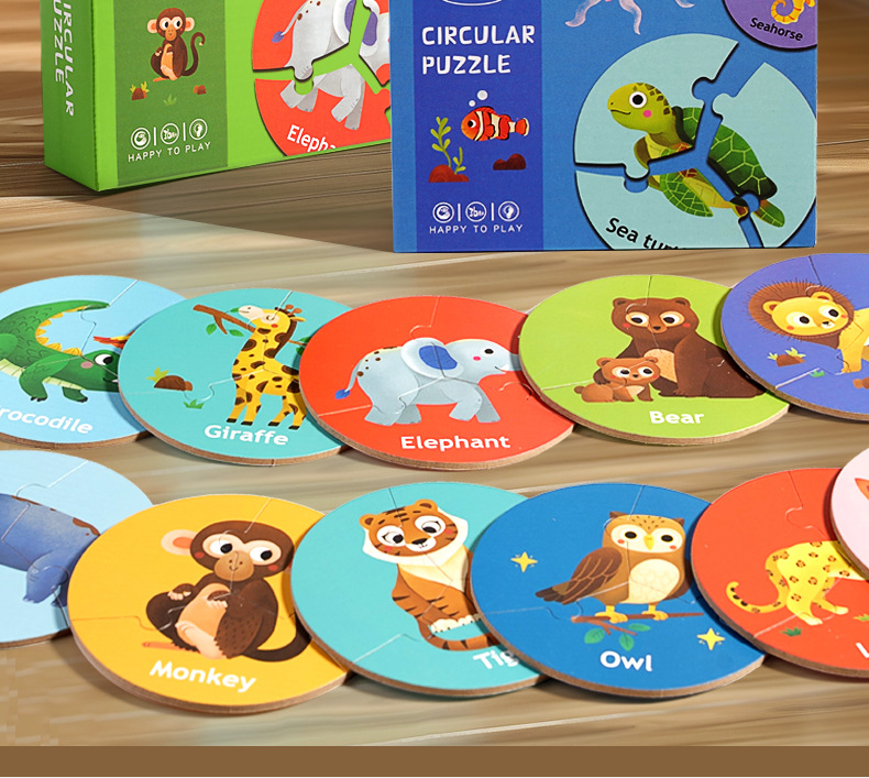 Children Educational Wooden Puzzle Toy Forest Marine Animal Circular Game
