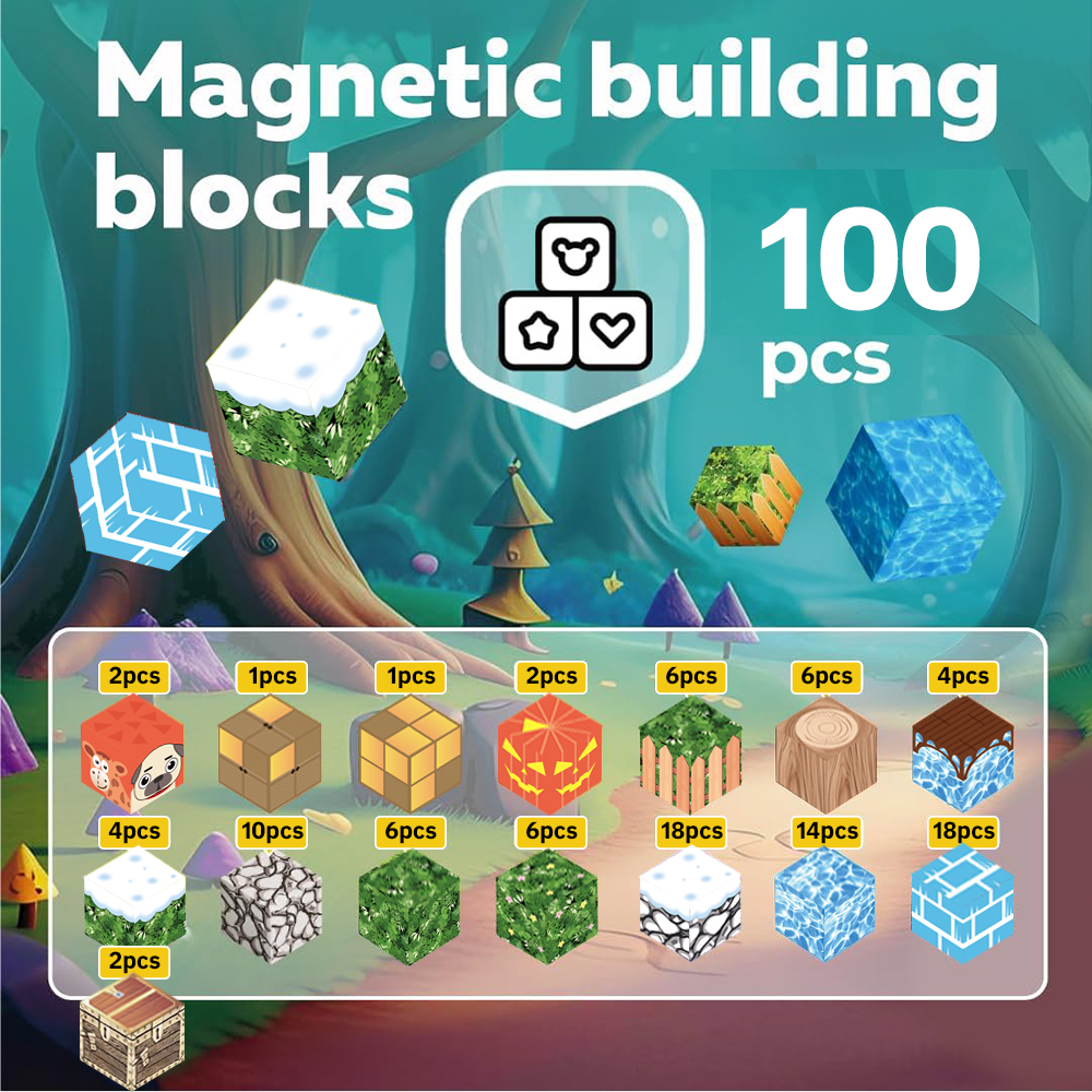 100pcs 3D Plastic Magnetic Building Cubes Sensory Educational STEM Toys for Boys &amp; Girls Construction >14Y Certified EN71 CPC CE