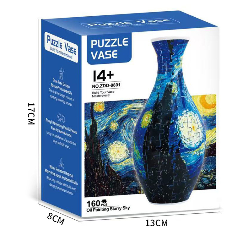 Custom 3D Puzzle Vase Diy Assembly Creative Blue White Porcelain Design Plastic Ornament Toy for Adult Promotion Gift Toy