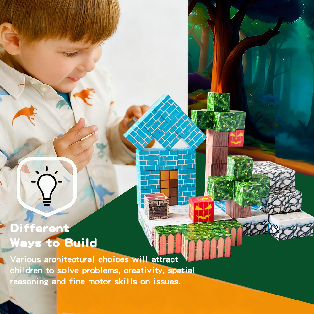 100pcs 3D Plastic Magnetic Building Cubes Sensory Educational STEM Toys for Boys &amp; Girls Construction >14Y Certified EN71 CPC CE