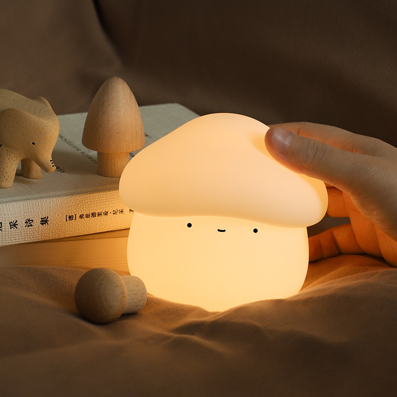 Rechargeable ABS Cartoon LED Nightlight Cute Mushroom Lamp Dimmable Touch Control Yellow White Shade USB-C Charging Gift For