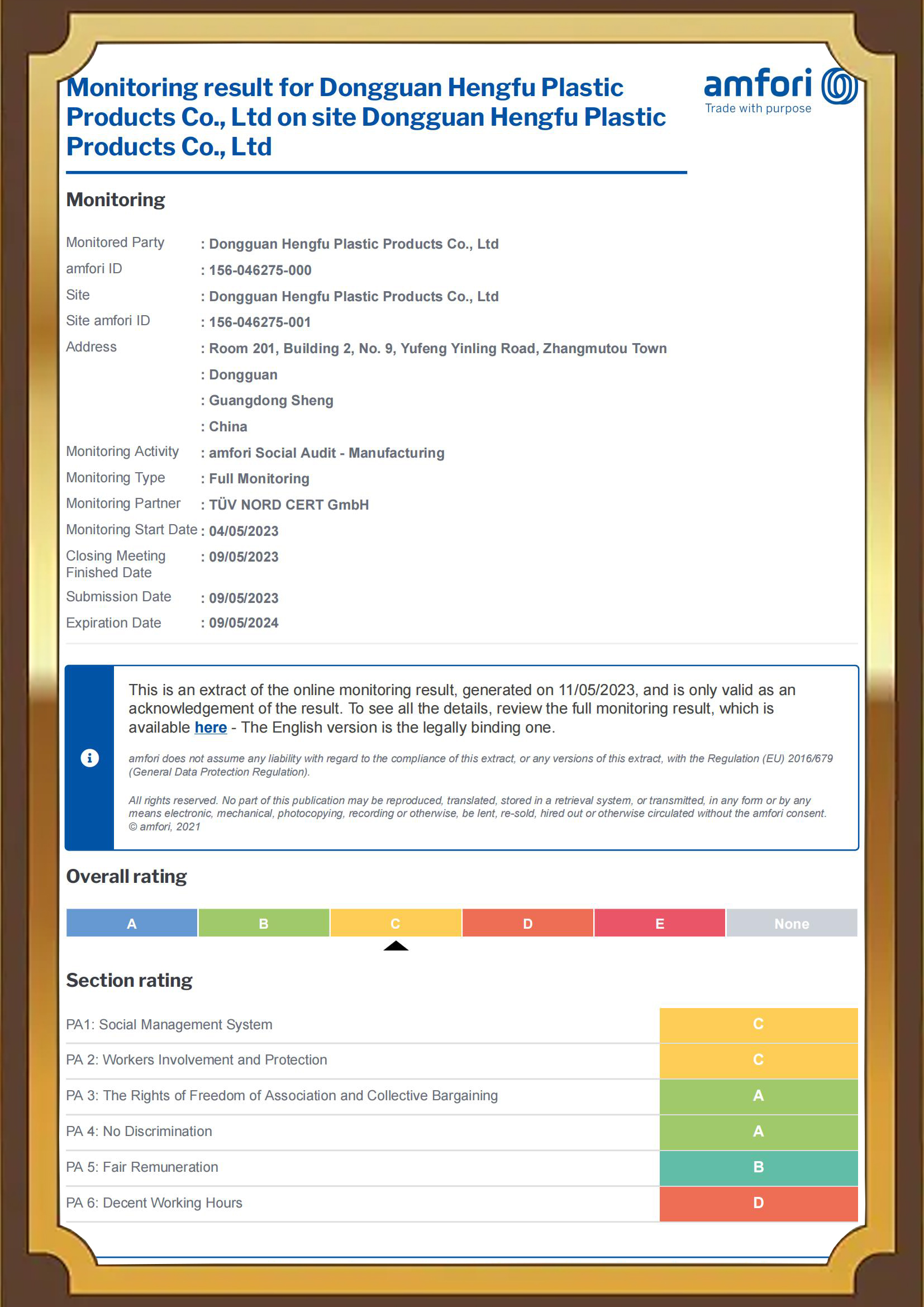 BSCI Certificate
