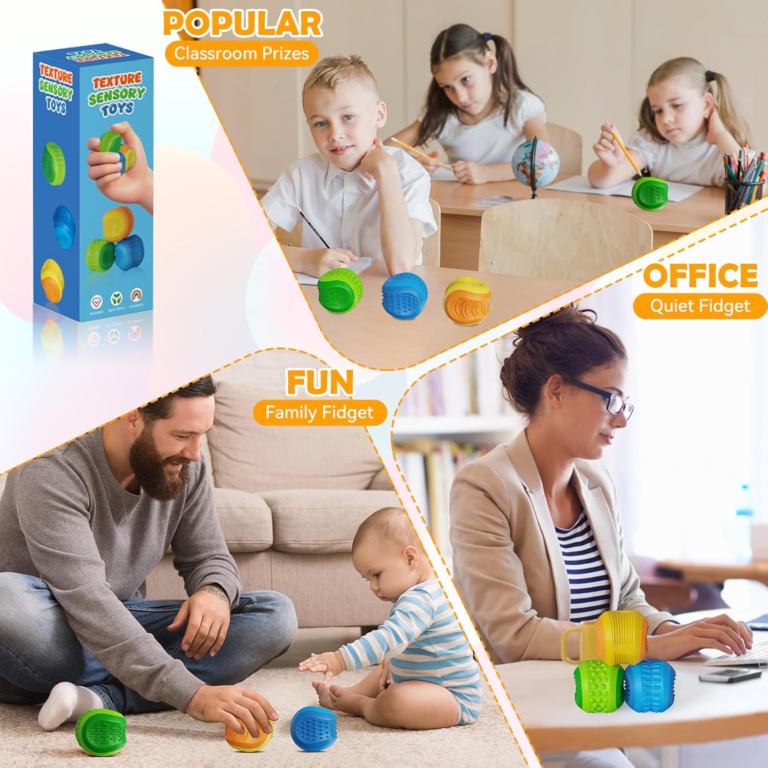 Silicone Textured Sensory Toys Fidget Cube Stress Ball for Autism Therapy ADHD Adults Kids Montessori Educational Toys Set