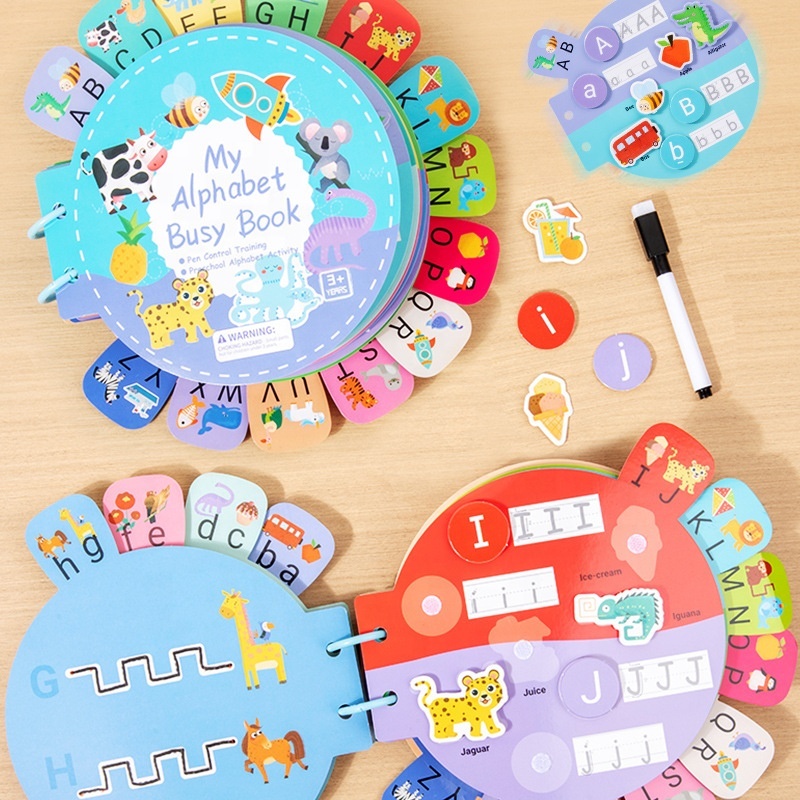Global Bridge Montessori Alphabet Busy Book For Toddlers 3+ Pen Control Training Preschool Educational Activity Quiet Book