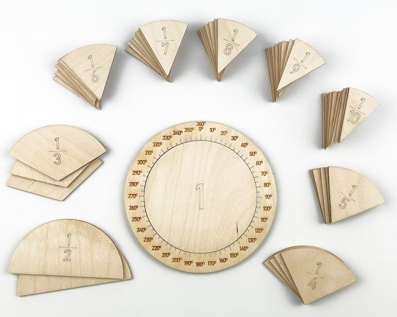 Montessori Toy Wooden Fraction Learning Circle Kit Math Education Tool Set for Kids
