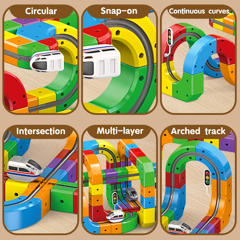 Diy Assembly Magic Track Car Building Block Multiple Shapes Kids stem Educational Electronic Rail Train Plastic Cube Toys Sets