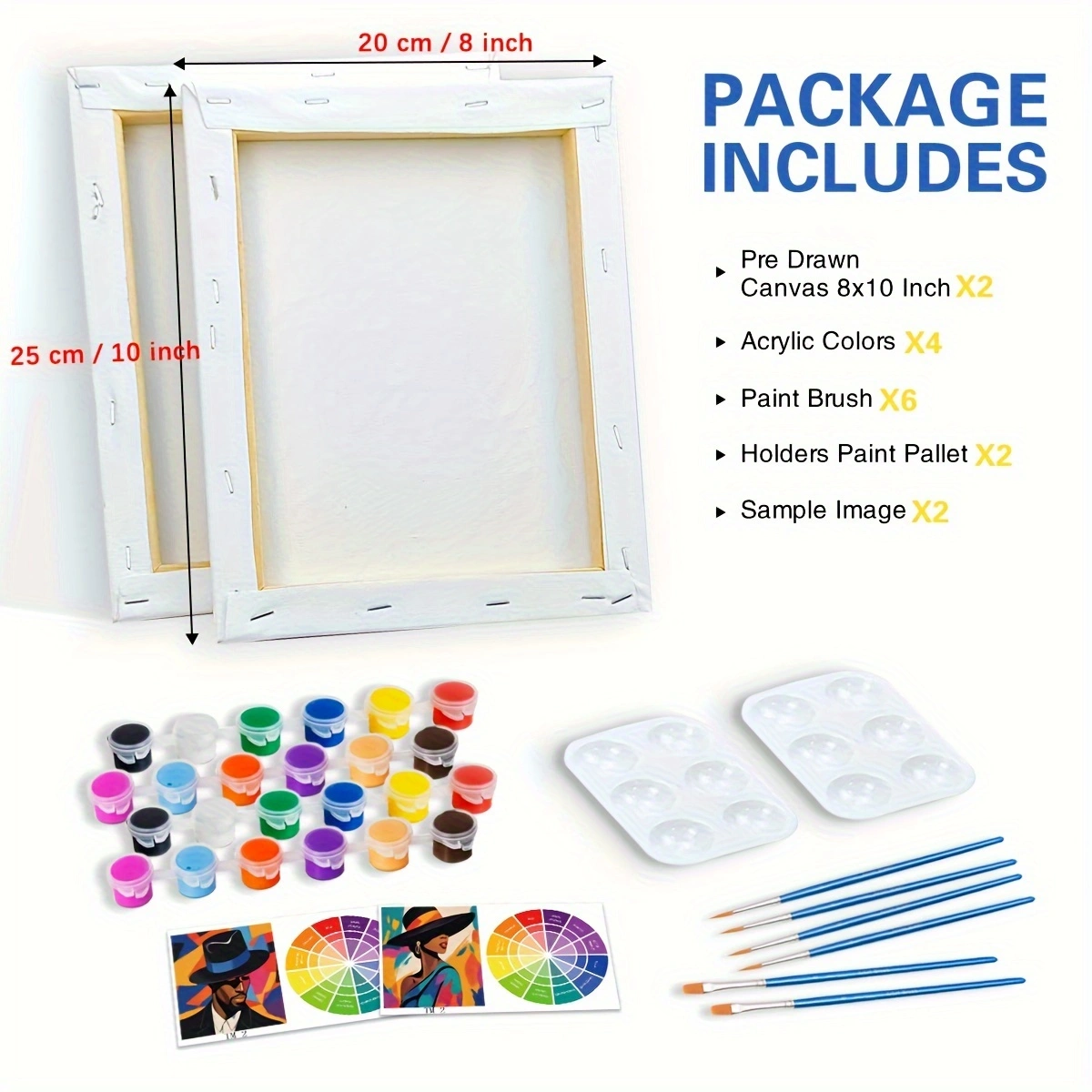 2pcs Adult-Friendly DIY Painting Kit Framed Pre-Drawn Canvases With Colorful Paint And Sip Cartoon Style Fun Party Kits