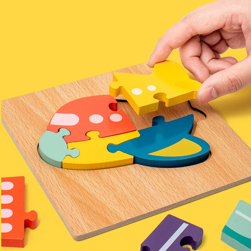 Montessori Children Wooden Diy 3D Cartoon Animal Puzzle Board Early Educational Geometry Pegged Puzzles Toy For Kids Boys Girls