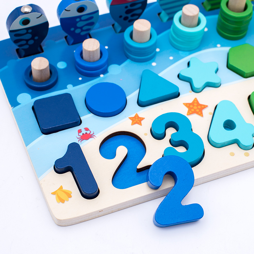 Hot Wooden Multifunctional Fishing Log Board 4 Styles Wooden Shapes Matching Montessori Educational Toys for Kids Boys Girls