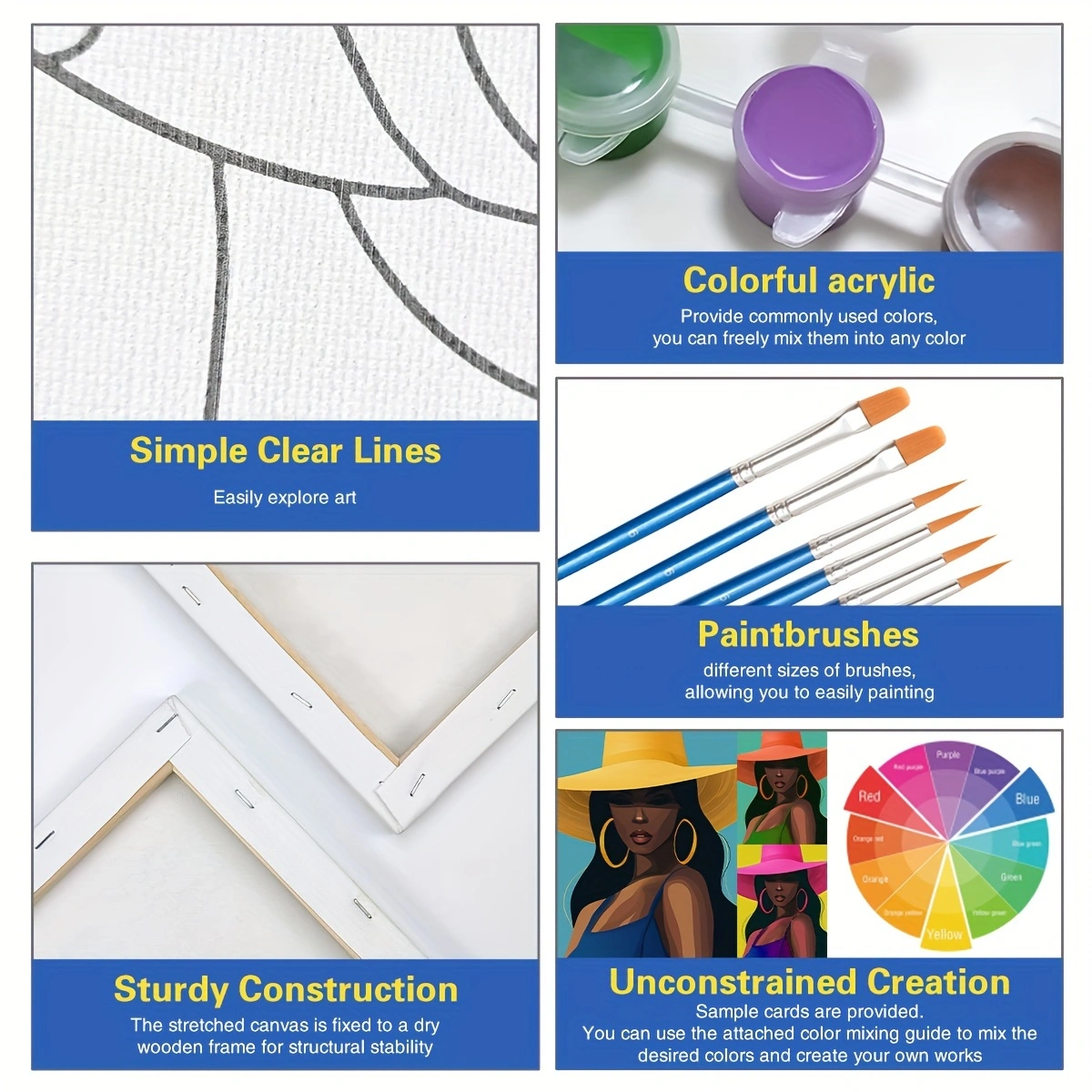 2pcs Adult-Friendly DIY Painting Kit Framed Pre-Drawn Canvases With Colorful Paint And Sip Cartoon Style Fun Party Kits