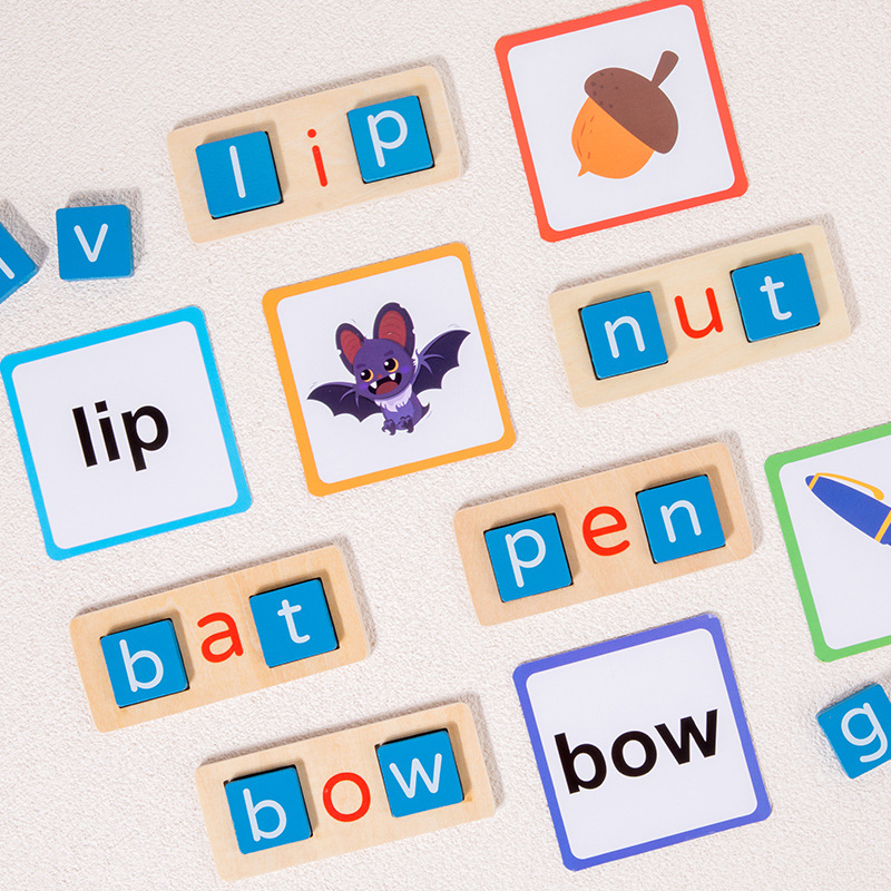 Cross-Border Qiaike Children's Wooden Alphabet Blocks Early Education Cognitive Word Puzzle Board Matched Educational Toys 3-7
