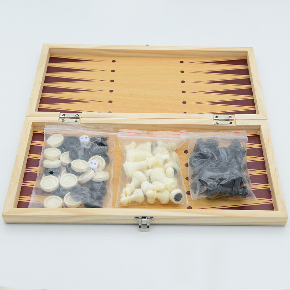 Hot Sale Magnetic Chess Set 9 Inch Folding 3 In 1 Chess Games , Backgammon , Western Chess Wooden Chessboard 24*24cm Can Be OEM
