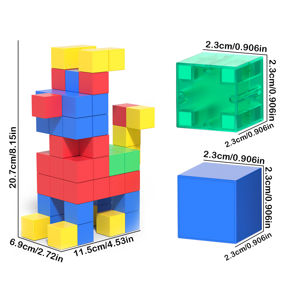 Magnetic Magic Cube Plastic Educational Blocks for 3-5 Year Old Boys Girls STEM Preschool Learning Sensory Toy Gift 4CM Magnets
