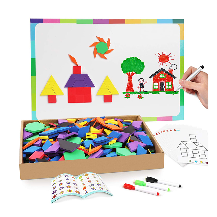 Magnetic EVA Pattern Blocks Set Geometric Montessori Tangram Learning Puzzle Toys For Toddlers And Kids