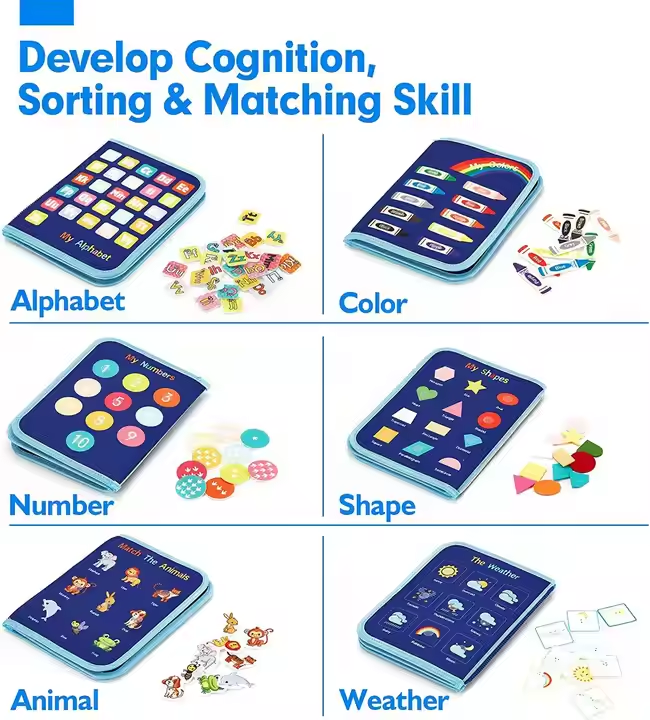 7 Pages Busy Book Sensory Toy Help with Early Education Learning and Developing Motor Skills Perfect Felt Busy Board