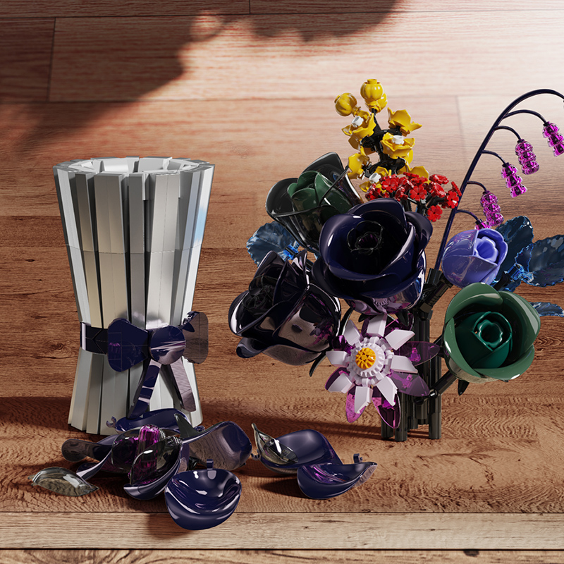 13039 Creative Spelling Art Flower Vase Rose Decoration Model Small Parts Assembly Building Block Set Toy Children Gift
