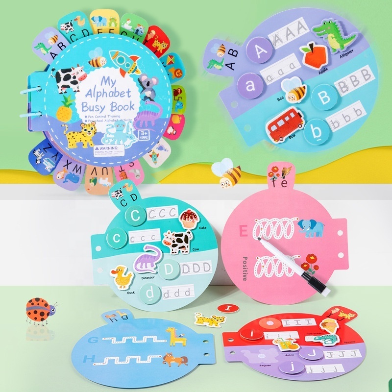 Global Bridge Montessori Alphabet Busy Book For Toddlers 3+ Pen Control Training Preschool Educational Activity Quiet Book