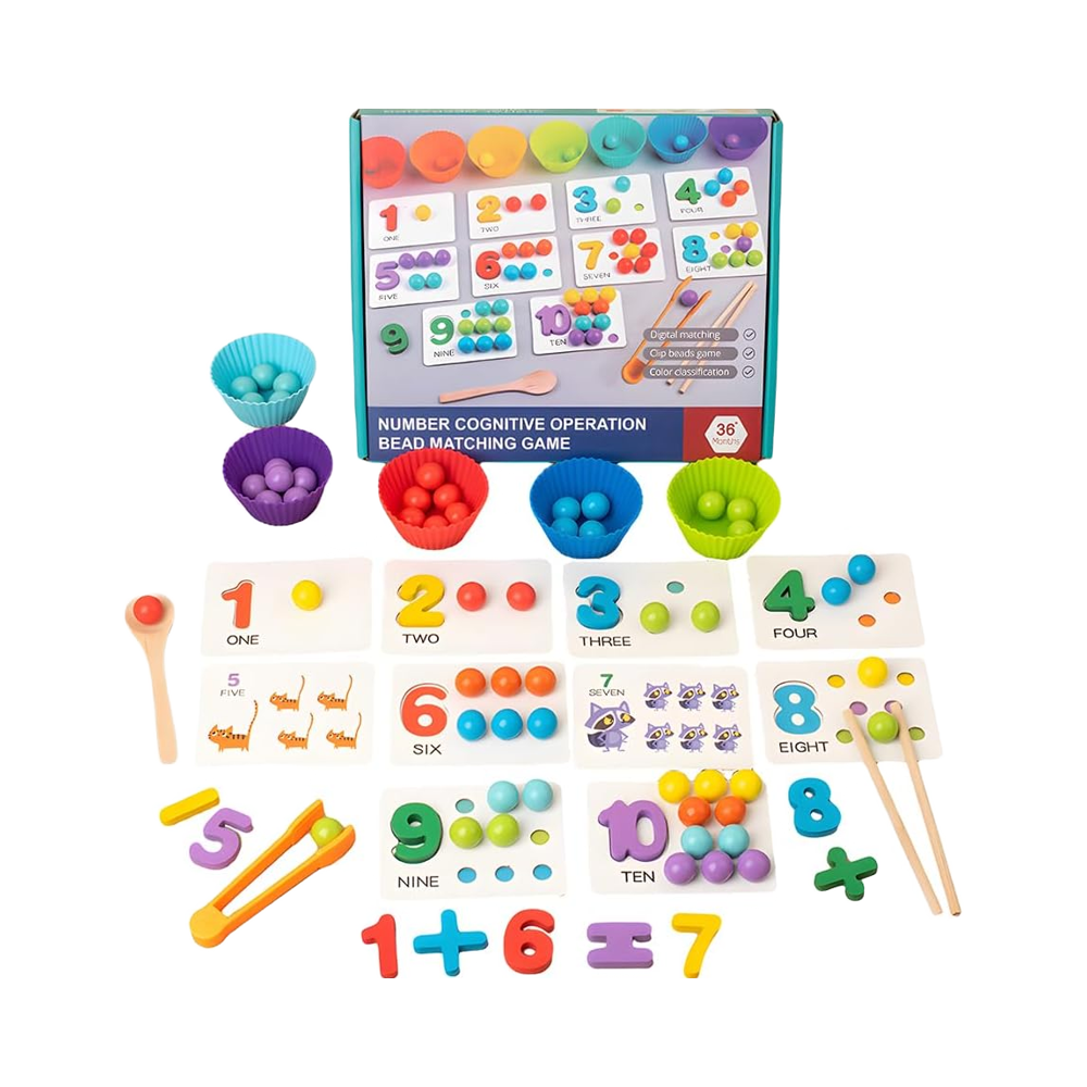 Montessori Wooden Math Toy Set for Toddler 2-5 Years Unisex Number Cognitive Clip Bead Matching Game Perfect Birthday Gift
