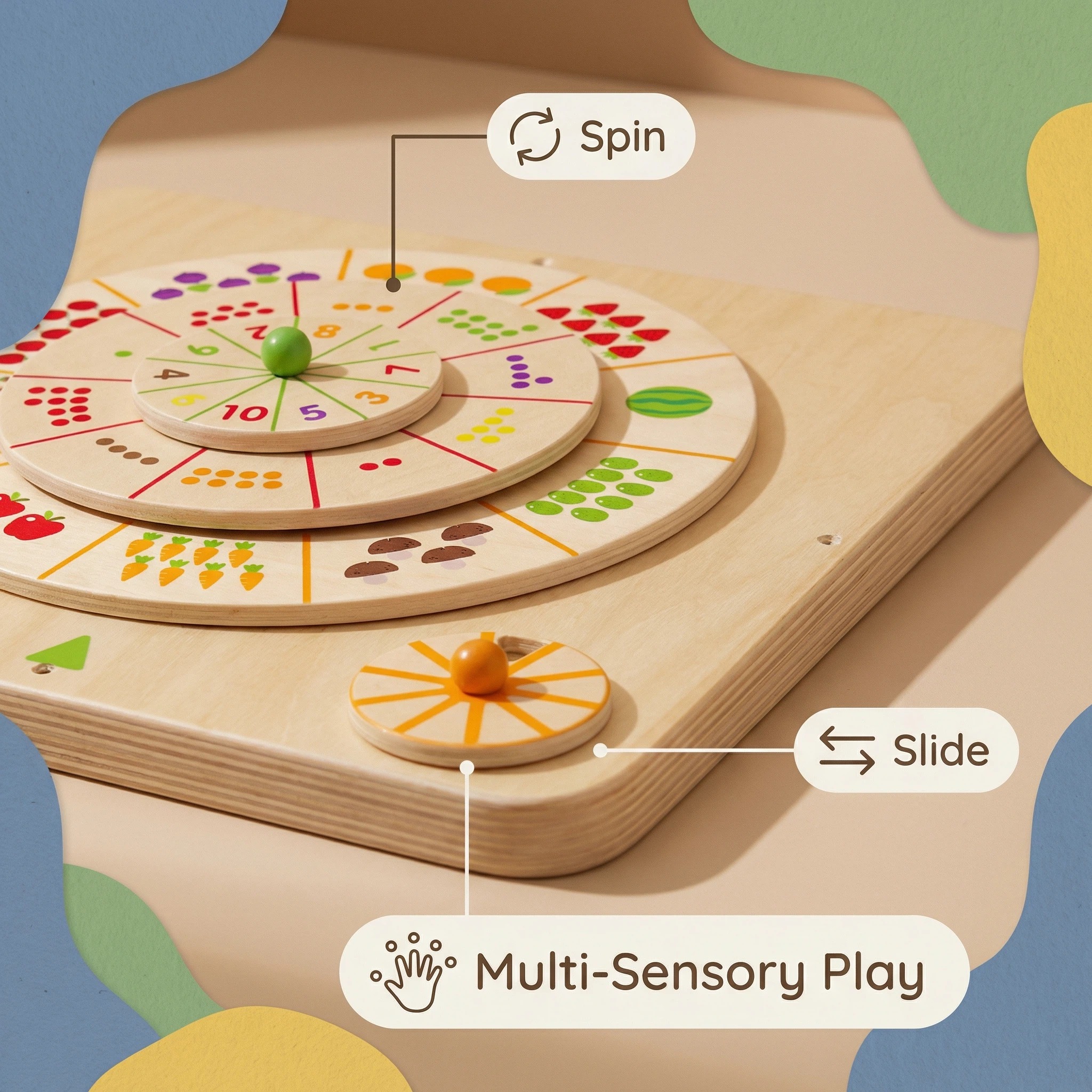 Interactive Space-Saving Montessori STEM Wooden Fruit Vegetable Educational Busy Board Wall Toy-Kids Cognition Number Learning